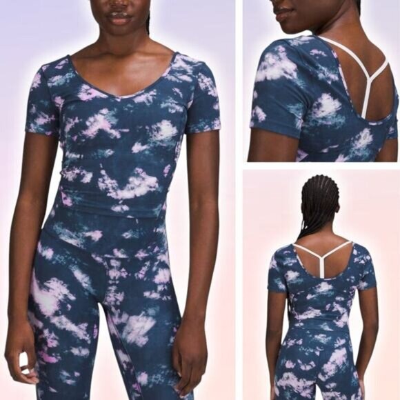 LULULEMON Align Nulu T-Shirt Sz 8 Circulate Tie Dye Mineral Blue Multi - Picture 1 of 4